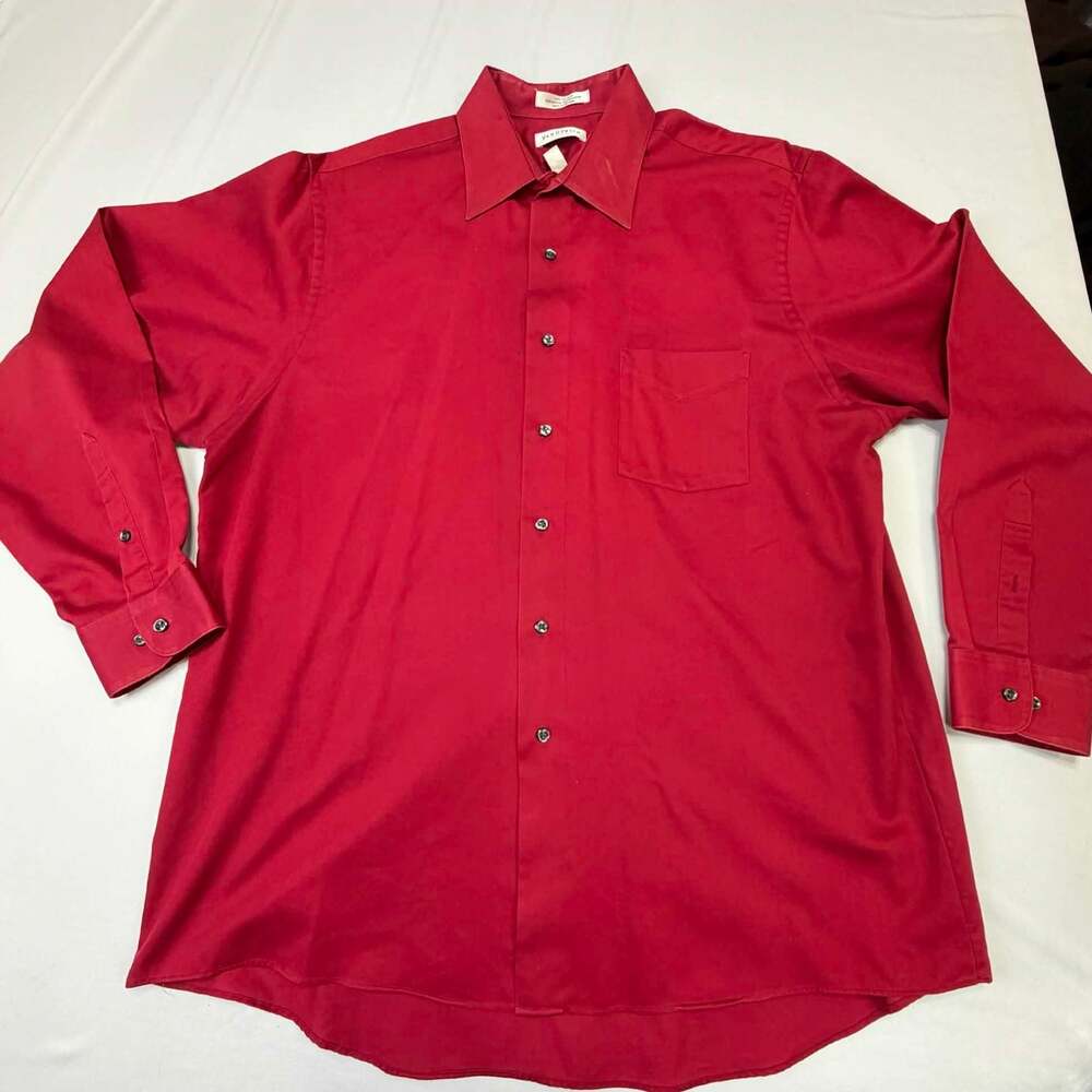 Van Heusen Lux Sateen Wrinkle Free Men's Red Long Sleeve Button-Up Dress Shirt